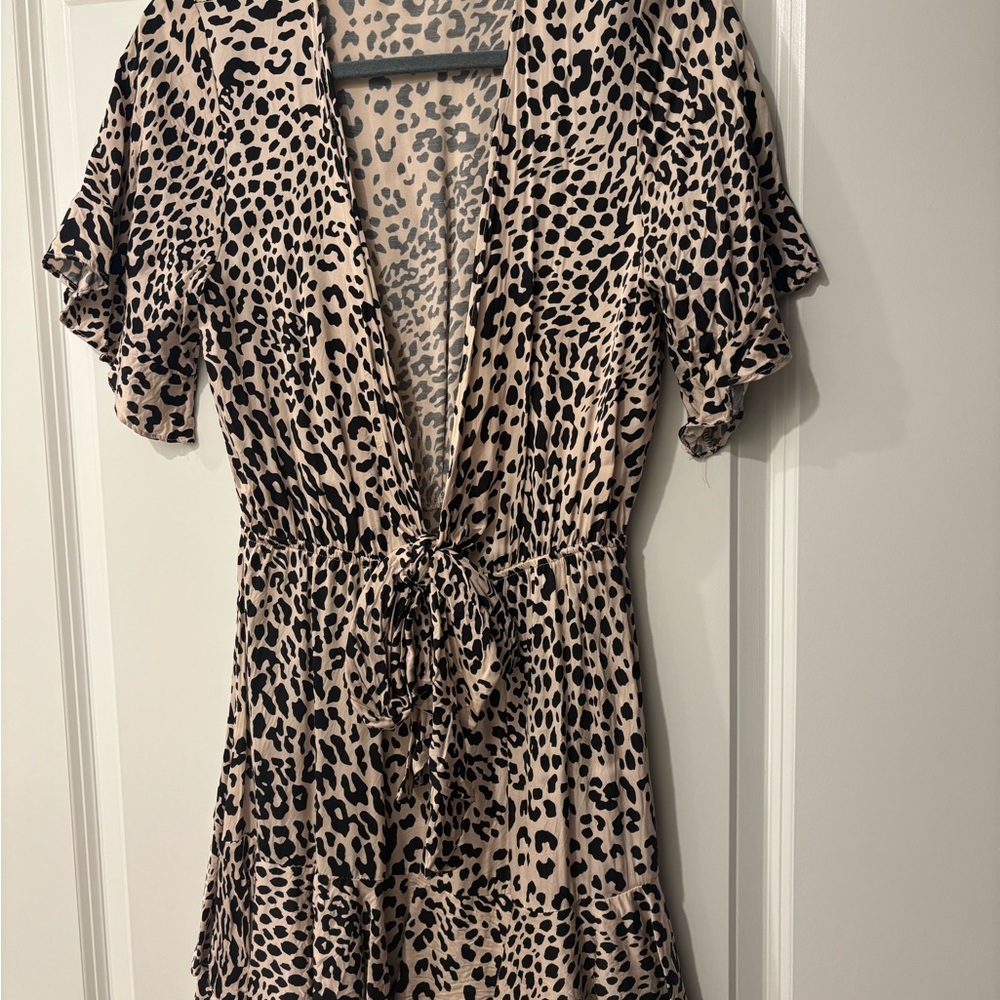 Olivaceous Tan Flutter Sleeve Dress